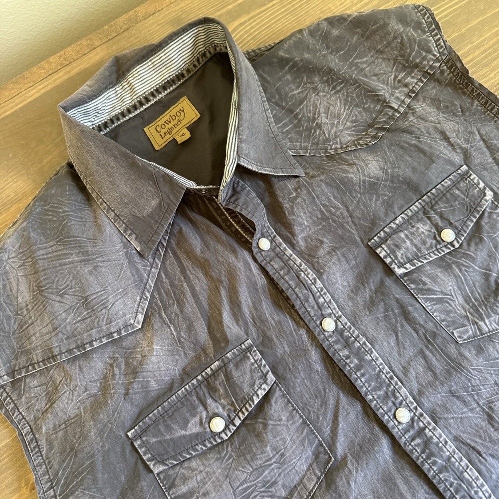 Cowboy Legend Men's XXL Grey Sleeveless Snap Up Shirt Collar Top Western Cotton